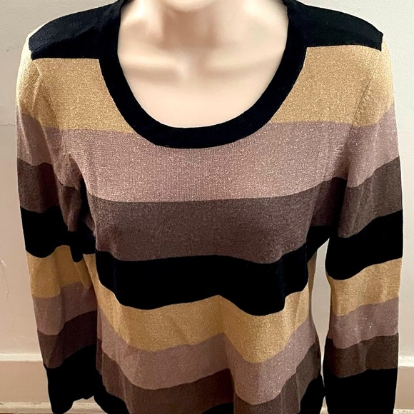 Planet striped lurex gold black pink round neck long sleeve sweater, size S - Picture 1 of 16